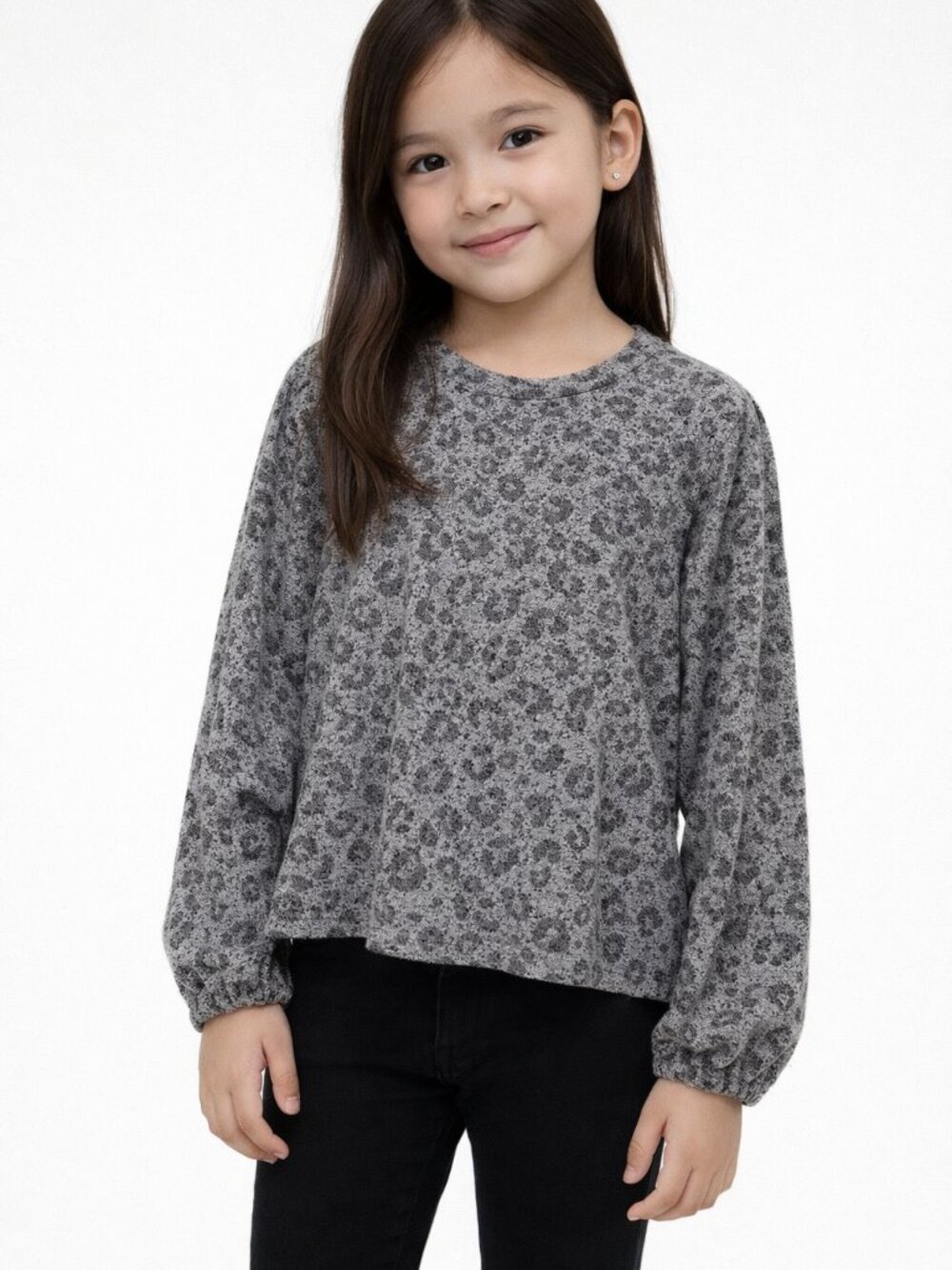 Cat & Jack Girls Leopard Print Long Sleeve Tee Top Heather Gray M 7/8